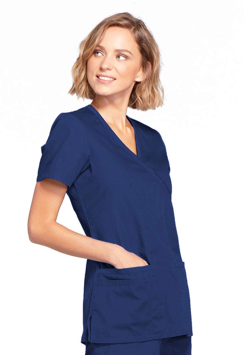 Cherokee womens Workwear Core Stretch Mock Wrap Shirt Medical Scrubs, Navy, X-Large US - Image 5